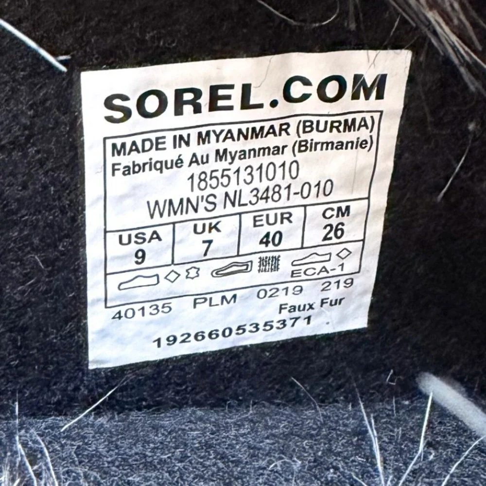 Sorel Joan of Arctic Black Waterproof Winter Snow Boots Faux Fur Trim Size‎ 9